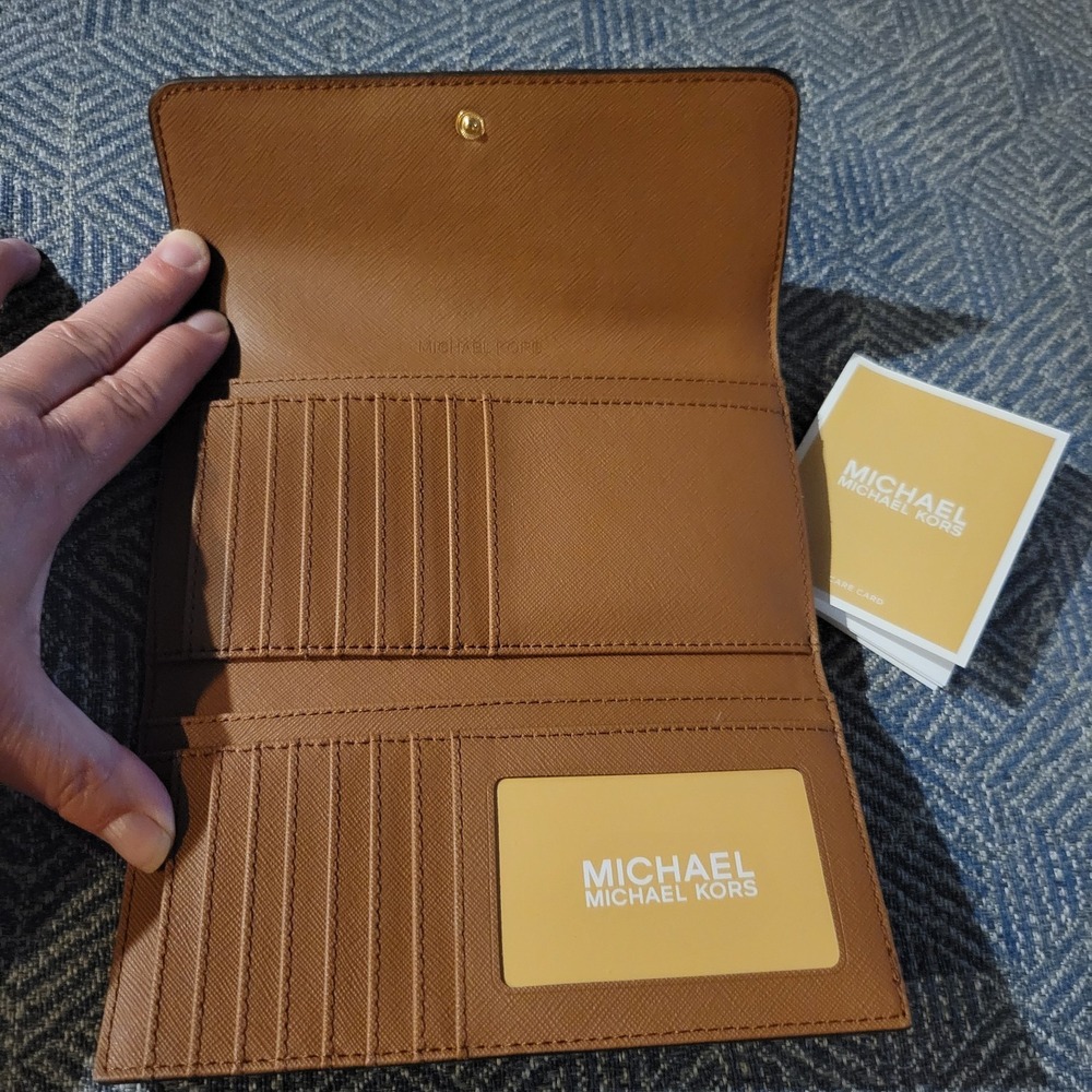 Michael Kors Jet Set Large Trifold Wallet Brown‎ Leather 35S8GTVF7L Luggage F - Picture 2 of 7